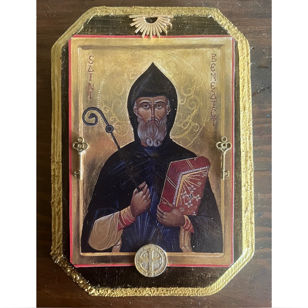 ✨Saint Benedict Handmade Orthodox Christian Gold & Black Wall Art Icon Charms✨